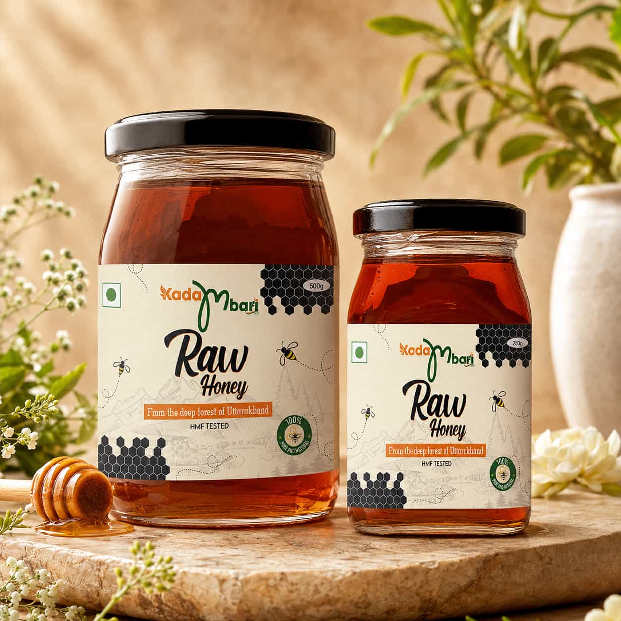 Two jars of Kadambari Raw Honey